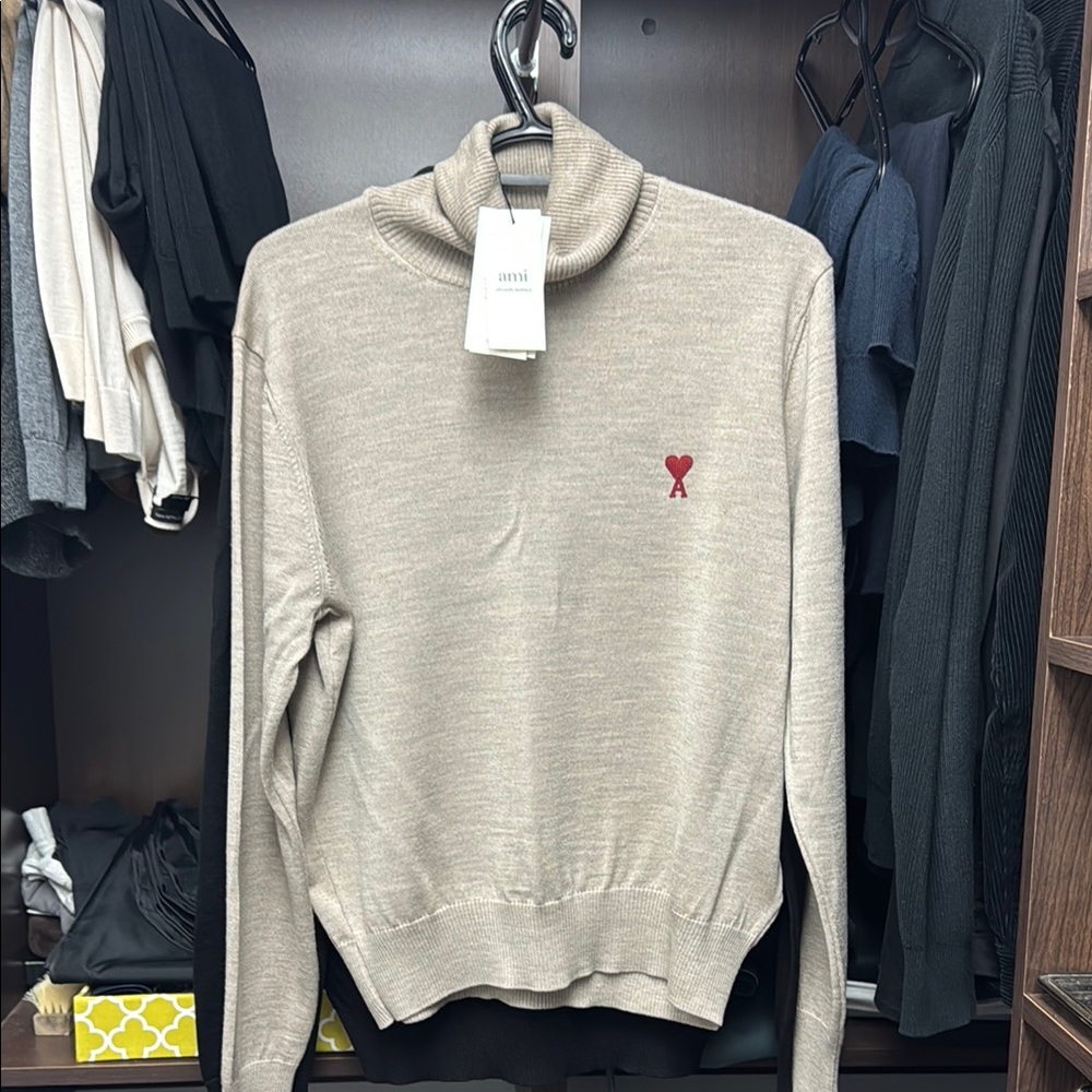 Ami Beige Turtleneck Sweater